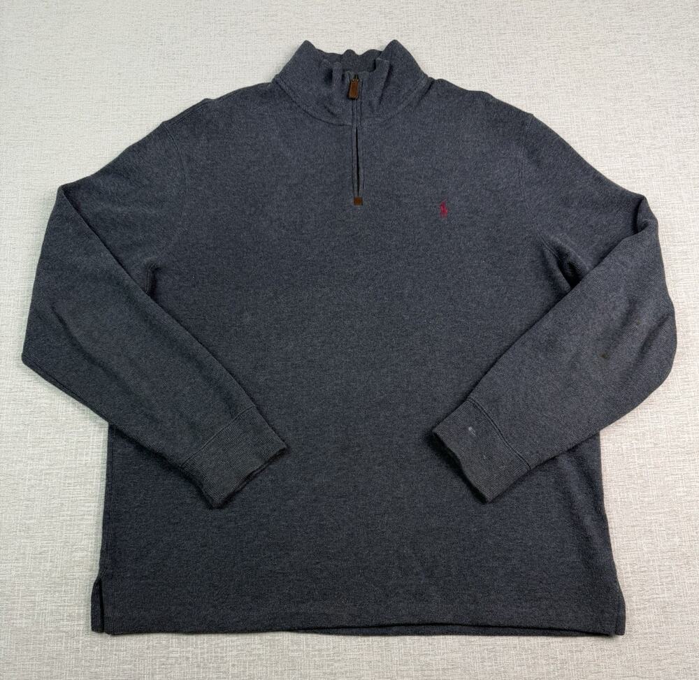 Polo Ralph Lauren Sweater Men’s Large Gray Cotton Quarter Zip Pony Knit Pullover
